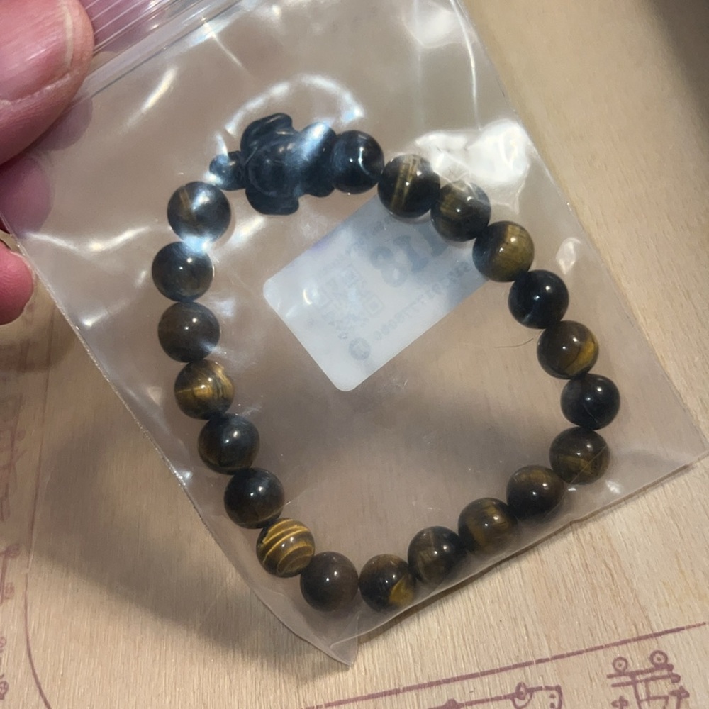 🔴 CLEARANCE🔖 NWT 🏝️ HEAVYWEIGHT 8mm TIGERS EYE SEA TURTLE BEADS STRETCH BRACELET - Picture 3 of 5